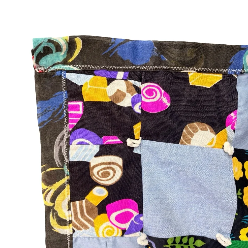 Vtg Handmade Patchwork Tied Quilt Blanket Floral Geometric Cottagecore Boho Lap‎